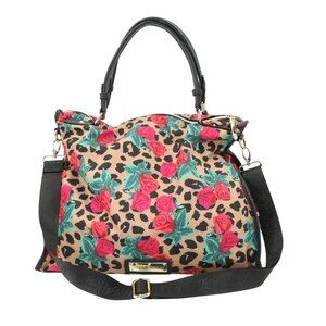Betsey Johnson Floral Leopard Messenger Tote Bag Gold Tone Hardware